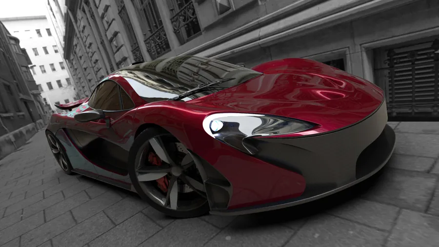 Red McLaren P1 on a city street